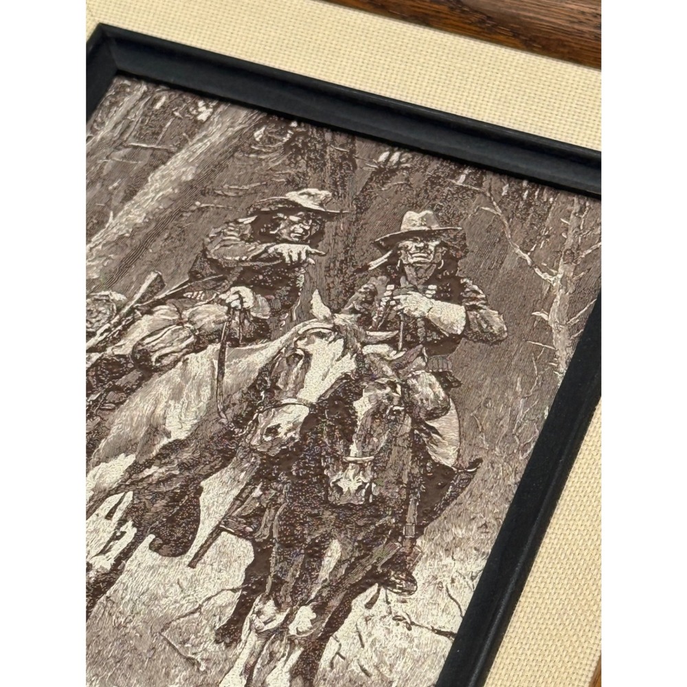 Vintage 1970s Frederic Remington "Cheyenne Scouts" Embossed Vintage Framed Print - Picture 4 of 10